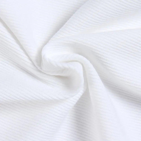 White ribbed fabric texture, soft and stretchy material for women's fashion clothing