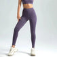 Purple high-waist leggings with matching crop top, ideal for women's fashion and fitness wear