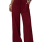 Women's burgundy wide-leg drawstring pants, casual fashion, comfortable fit with pockets