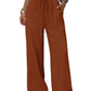 Rust wide-leg drawstring pants for women, casual fashion with elastic waist and pockets