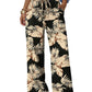 Women's tropical leaf print wide-leg pants with drawstring waist, casual fashion wear