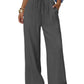 Grey wide-leg drawstring pants for women, casual fashion, comfortable fit with pockets