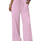 Pink wide-leg drawstring pants for women, casual fashion wear with pockets and elastic waist