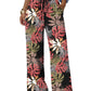 Tropical leaf print wide-leg women's pants with drawstring waist, perfect for casual summer fashion.