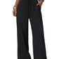 Black wide-leg drawstring pants for women, casual fashion wear with pockets and elastic waist