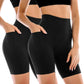 Black high-waisted biker shorts with pockets for women, ideal for fitness and casual wear