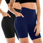 Women's high-waisted biker shorts in black and navy, featuring side pockets and seamless design for fitness and fashion.