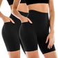 Black high-waisted biker shorts with pockets for women, perfect for fitness and casual wear
