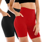 Women's high-waisted biker shorts in red and black, perfect for fitness and casual wear