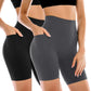 Women's high-waisted biker shorts with pockets, black and gray, ideal for workout and fashion