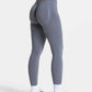 Gray high-waisted leggings with white trim, styled with white sneakers for women's fashion and fitness wear.