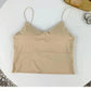 Beige women's crop top with thin straps, stylish fashion tank top for summer outfits