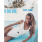 Woman in white one-piece swimsuit by poolside, beach fashion style
