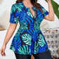Tropical leaf print peplum top for women's fashion