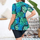 Tropical leaf print blouse with short sleeves, stylish women's fashion top
