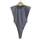 Gray sleeveless bodysuit with high-cut legs, women's fashion top on hanger