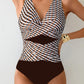 Women's geometric print one-piece swimsuit with cutout waist, stylish beachwear for summer fashion