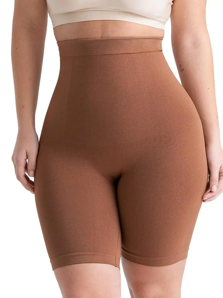 Brown high-waisted shaping shorts for women's fashion