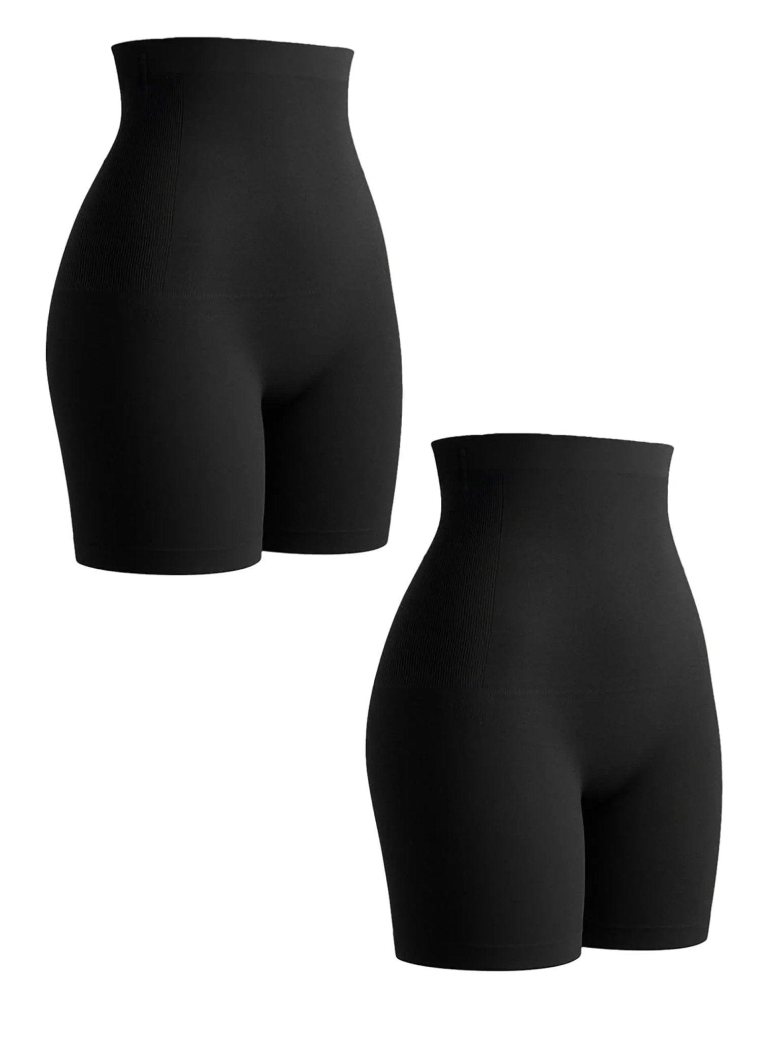 Black high-waisted shapewear shorts for women, body contouring and smoothing