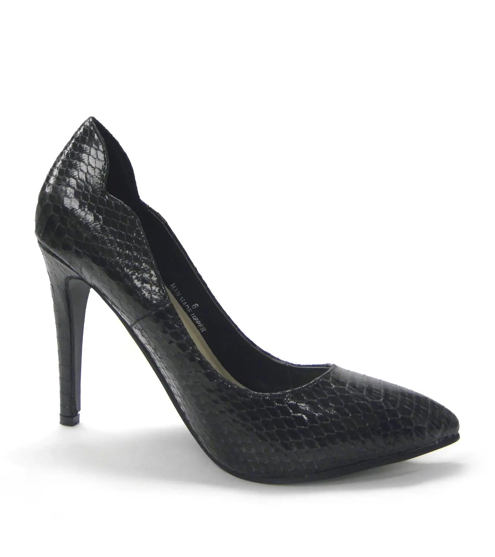 Black snakeskin high heel pumps for women's fashion
