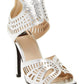 Silver laser-cut high heel sandals with ankle strap for women's fashion