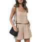 Beige linen tank top and shorts set with black woven bag, women's summer fashion outfit