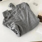 Gray women's long sleeve t-shirt, casual fashion top, soft cotton blend, minimalist style