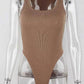 Brown ribbed one-piece bodysuit on mannequin, women's fashion