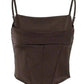 Brown corset-style women's top with adjustable straps, perfect for fashion-forward outfits.