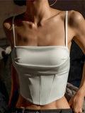 White corset top with thin straps, stylish women's fashion crop top for trendy outfits