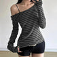 Women's striped off-shoulder long sleeve top, fashion casual wear