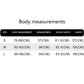 Women's fashion size chart with body measurements for S M L sizes in cm