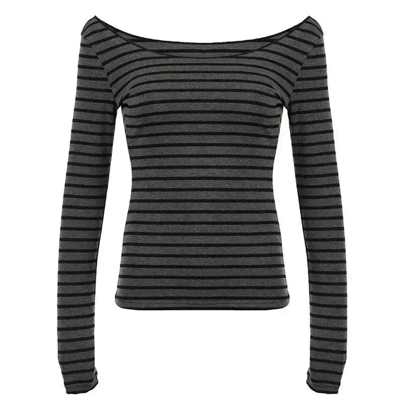 Women's striped off-shoulder long sleeve top, casual fashion blouse
