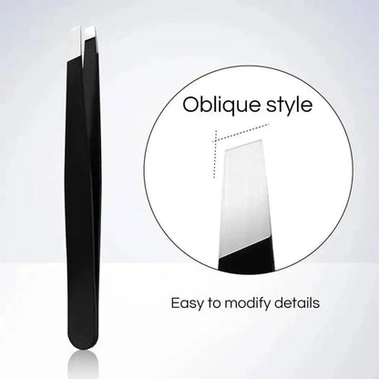 Black oblique style tweezers for precise beauty grooming and detail modification