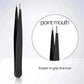 Black precision tweezers with pointed tips for gripping fine hair, ideal for beauty and fashion grooming