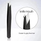 Black precision tweezers with knife-edge tips for gripping fine hair, beauty and fashion tool