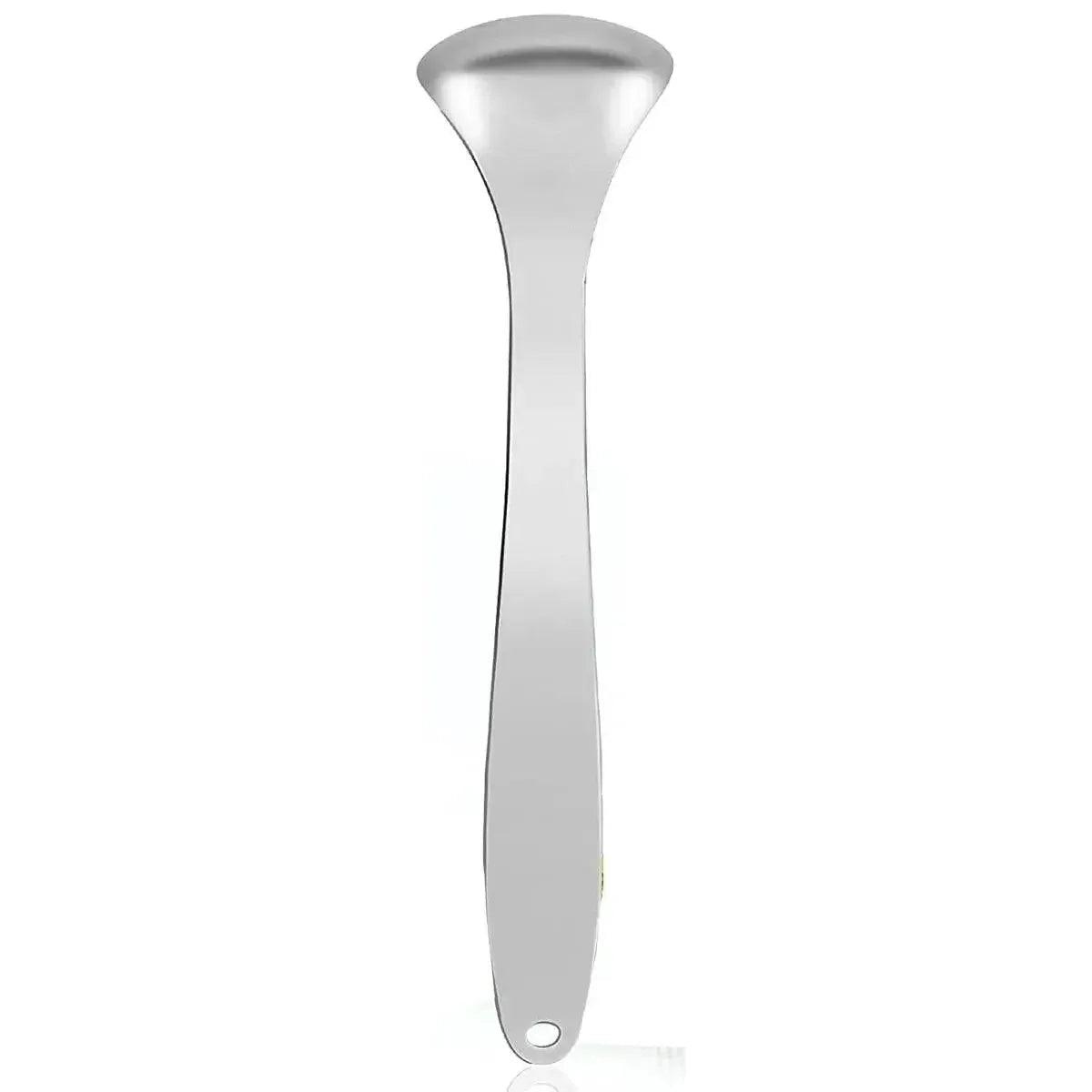 Stainless steel kitchen ladle with sleek design and hanging hole