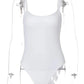 White women's one-piece bodysuit on mannequin, sleek fashion design for everyday wear