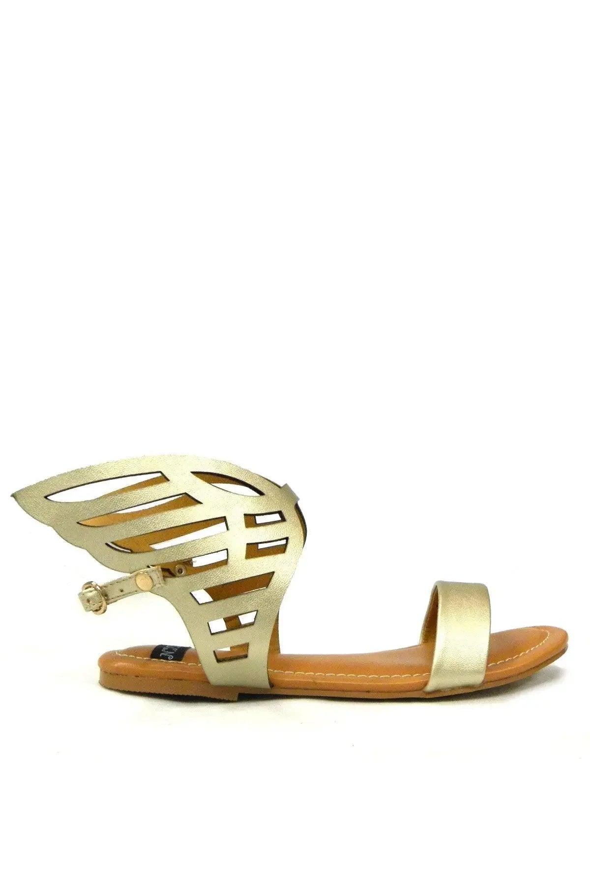 Gold cutout wing sandal for women, flat heel, fashion footwear