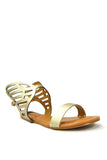 Gold cutout flat sandals for women's fashion, stylish summer footwear with metallic straps