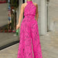 Summer European and American women's wear with elegant waist - cinching sash - tie sleeveless off - shoulder long pants printed jumps - Womans Fashion