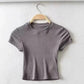 Gray ribbed crop top for women, short sleeve fashion tee on hanger