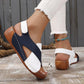 Women's navy and white wedge sandals with ankle strap, perfect for casual summer fashion