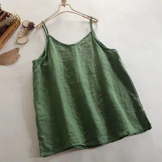 Summer Simple All - match Top Loose Thin Camisole Solid V - neck Vest Women Clothing Sleeveless Casual Highstreet Holiday T-shirt - Womans Fashion