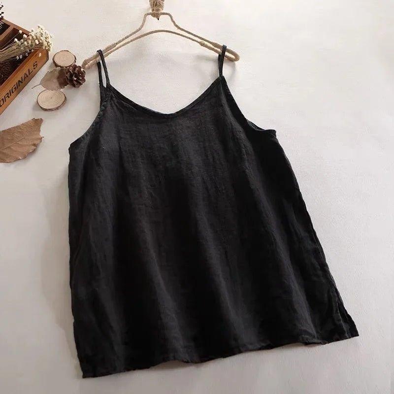Summer Simple All - match Top Loose Thin Camisole Solid V - neck Vest Women Clothing Sleeveless Casual Highstreet Holiday T-shirt - Womans Fashion