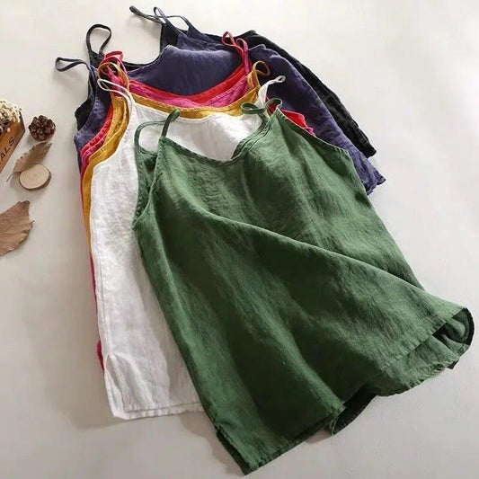 Summer Simple All - match Top Loose Thin Camisole Solid V - neck Vest Women Clothing Sleeveless Casual Highstreet Holiday T-shirt - Womans Fashion