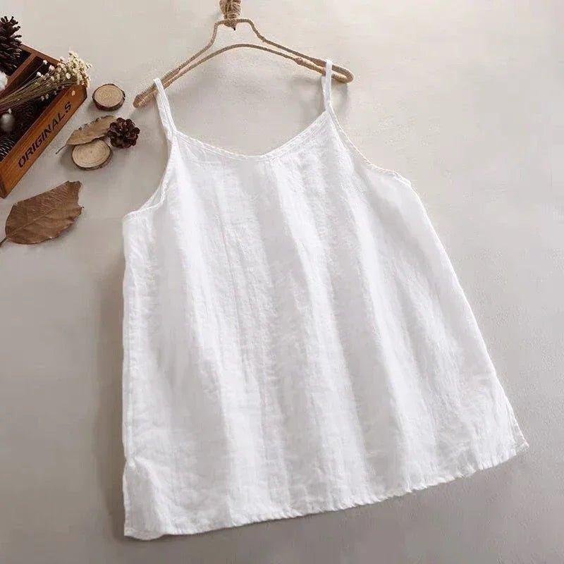 Summer Simple All - match Top Loose Thin Camisole Solid V - neck Vest Women Clothing Sleeveless Casual Highstreet Holiday T-shirt - Womans Fashion