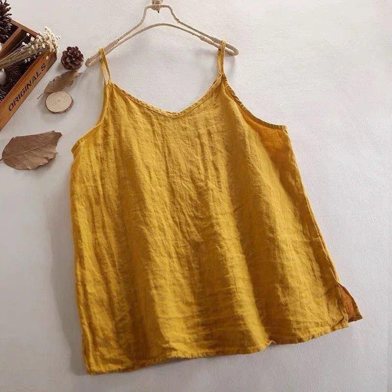 Summer Simple All - match Top Loose Thin Camisole Solid V - neck Vest Women Clothing Sleeveless Casual Highstreet Holiday T-shirt - Womans Fashion