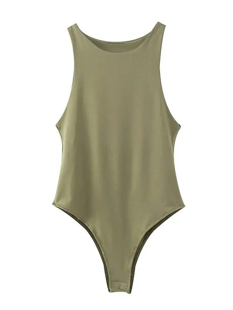 Olive green sleeveless bodysuit for women, stylish fashion top