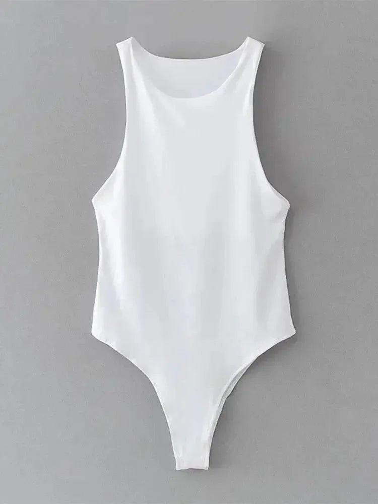White sleeveless bodysuit for women, minimalist fashion top